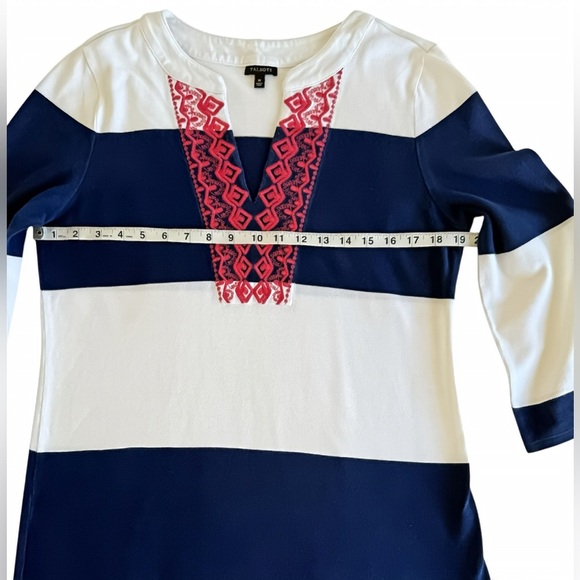 Talbots Cotton Piqué Embroidered Tunic Shift Dress – Navy, White & Pink – Size M - Picture 8 of 10